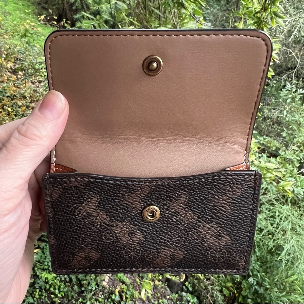 COACH Card Wallet Mini Trifold Wallet Brown Signature Canvas Logo AUTHENTIC - Picture 3 of 8